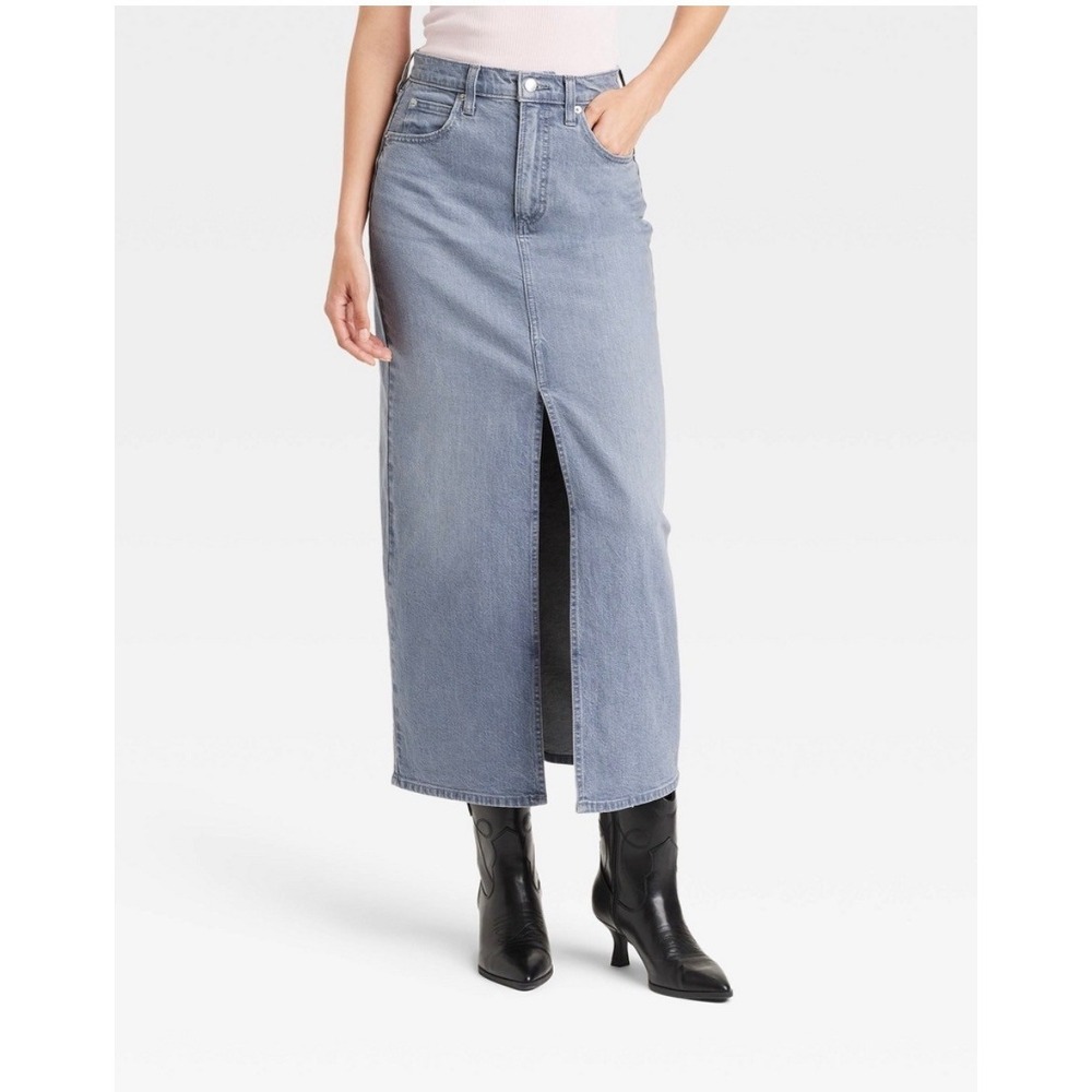 Universal Thread Denim Maxi Skirt Medium Wash Front Slit Blue 14R